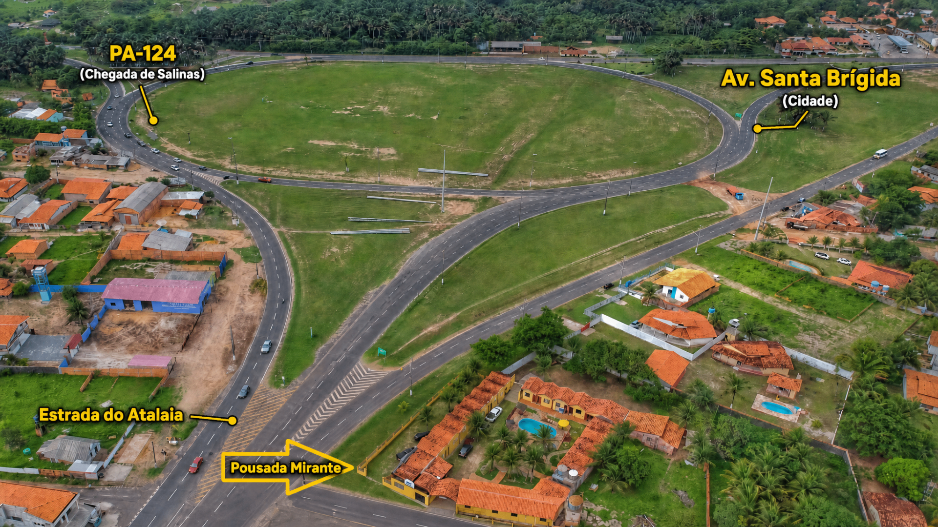 Vista aérea da localização da Pousada Mirante do Trevo em Salinópolis